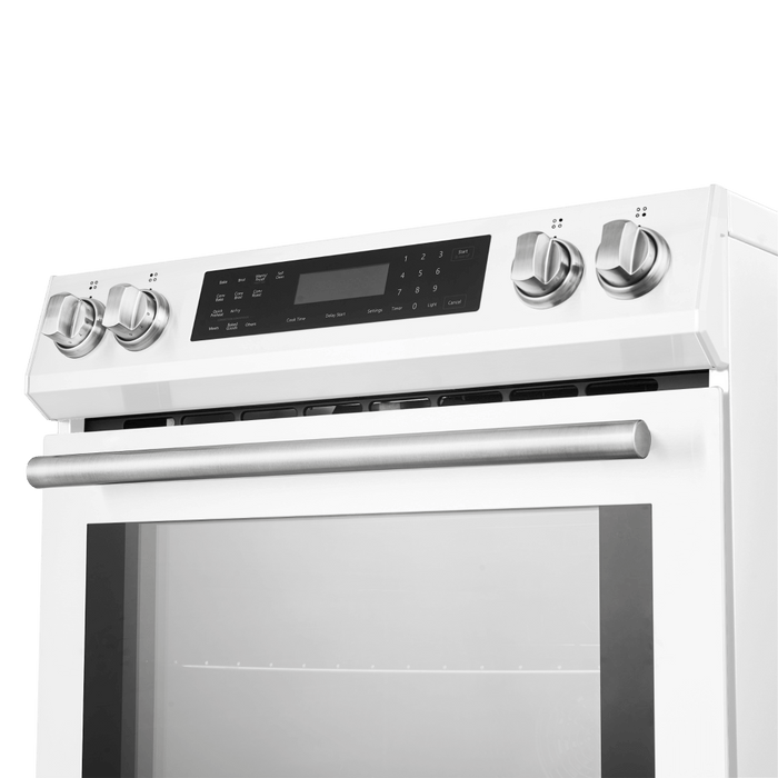 Forno Espresso 30" Induction Range with Air Fry and Self-Clean in White and Antique Brass Handles, FFSIN0905-30WHT