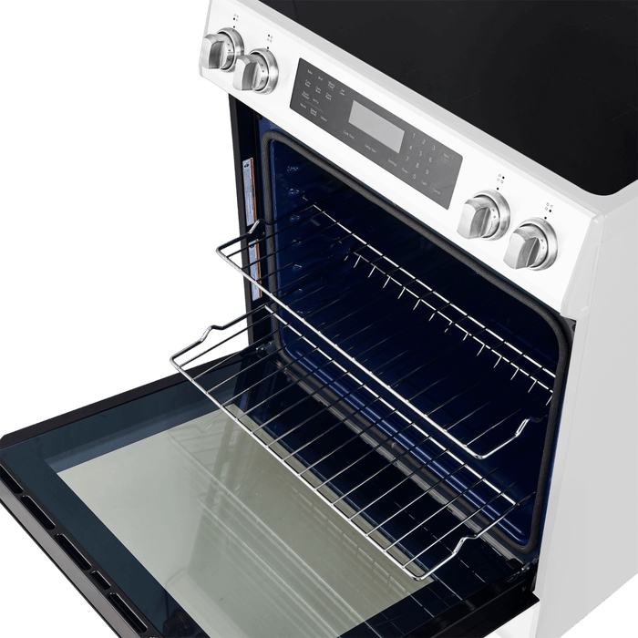 Forno Espresso 30" Induction Range with Air Fry and Self-Clean in White and Antique Brass Handles, FFSIN0905-30WHT