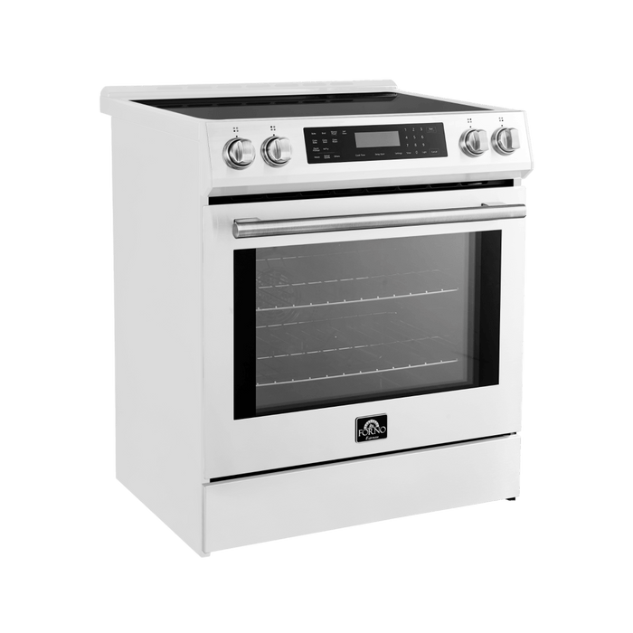 Forno Espresso 30" Induction Range with Air Fry and Self-Clean in White and Antique Brass Handles, FFSIN0905-30WHT