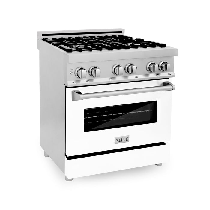 ZLINE 30"Professional Dual Fuel Range in Stainless Steel with White Matte Door, RA-WM-30