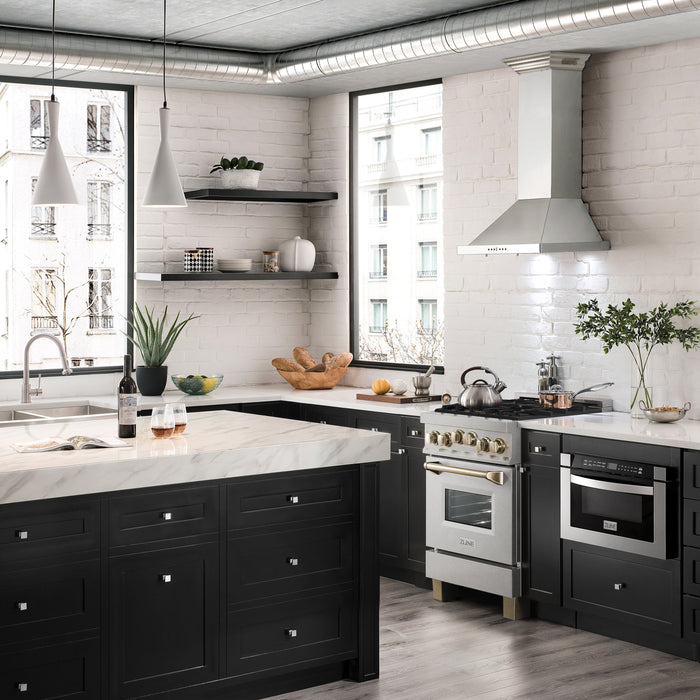 ZLINE 24" Autograph Edition All Gas Range with in DuraSnow® Stainless Steel with Gold Accents, RGSZ-SN-24-G