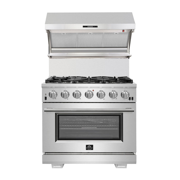 Forno Appliance Package - 36 Inch Dual Fuel Range, Range Hood, Refrigerator, Microwave Drawer, Dishwasher, Wine Cooler, AP-FFSGS6156-36-9