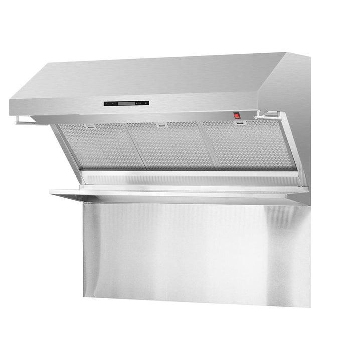 Forno Appliance Package - 48 Inch Gas Burner/Electric Oven Pro Range, Wall Mount Range Hood, Refrigerator, AP-FFSGS6187-48-4