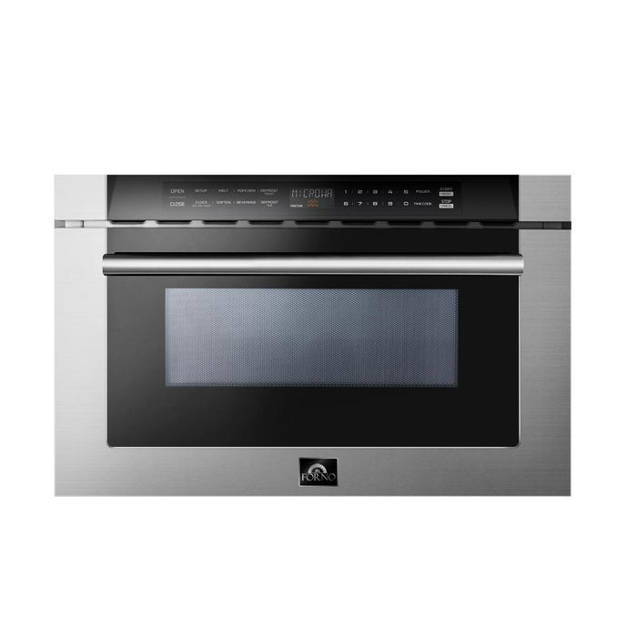 Forno Appliance Package - 30 Inch Gas Range, Range Hood, Refrigerator, Microwave Drawer, Dishwasher, Wine Cooler, AP-FFSGS6239-30-W-9