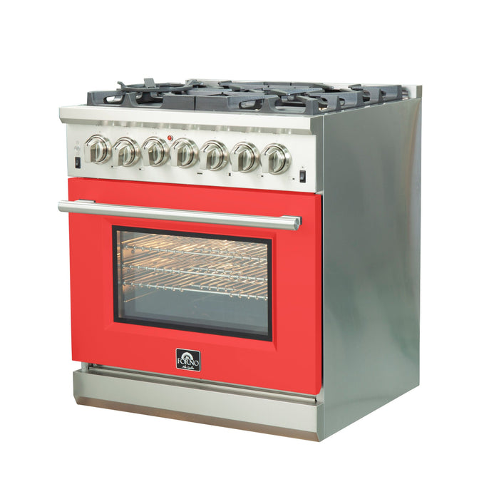 Forno 30 Inch Professional Freestanding Dual Fuel Range in Red, FFSGS6187-30RED