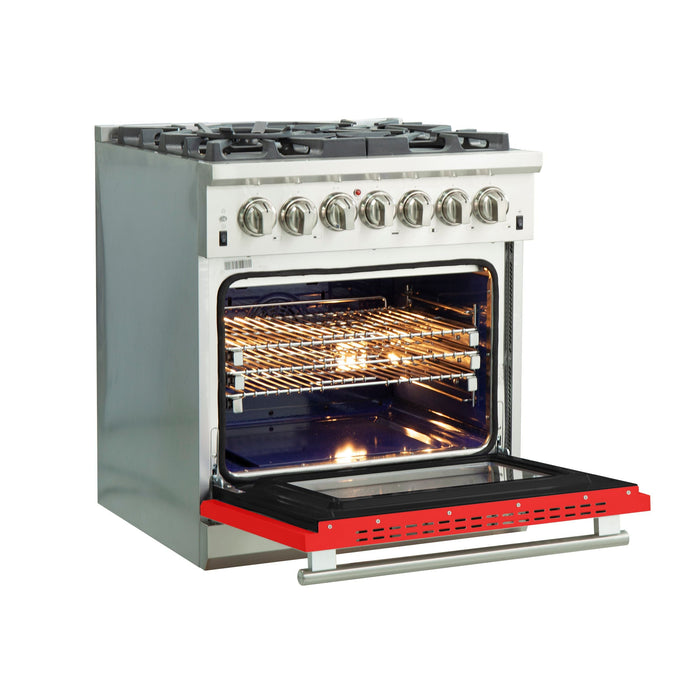 Forno 30 Inch Professional Freestanding Dual Fuel Range in Red, FFSGS6187-30RED