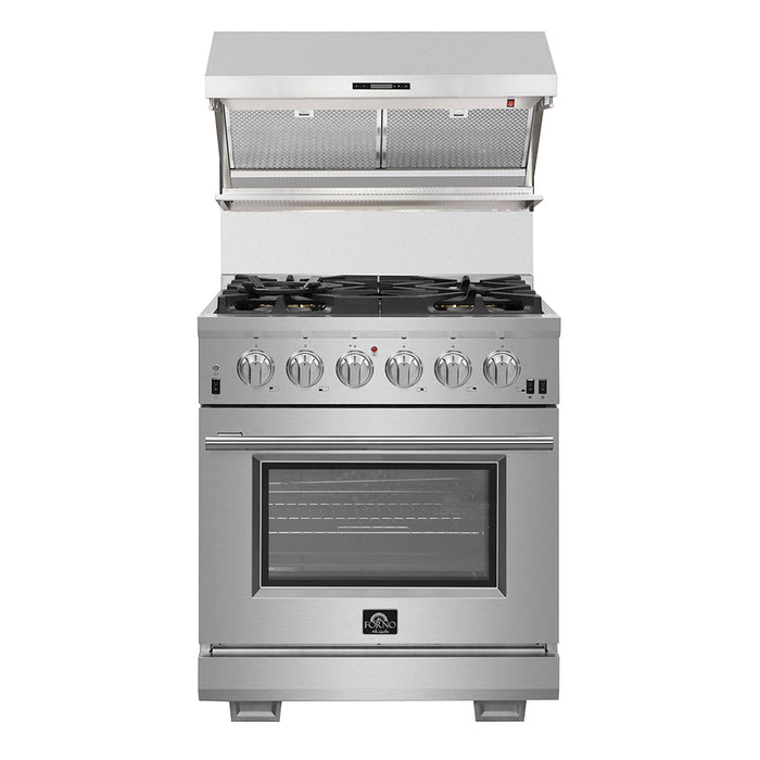 Forno Appliance Package - 30 Inch Gas Range, Wall Mount Range Hood, Dishwasher, AP-FFSGS6239-30-2