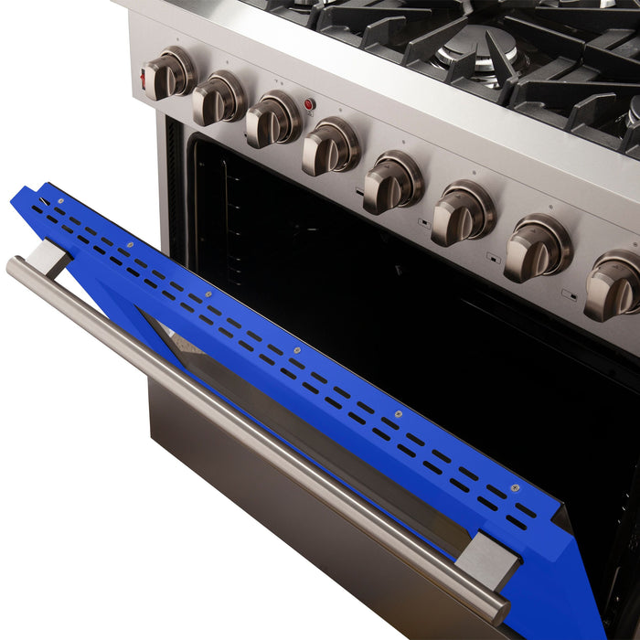 Forno 36 Inch Professional Freestanding Dual Fuel Range in Blue, FFSGS6156-36BLU