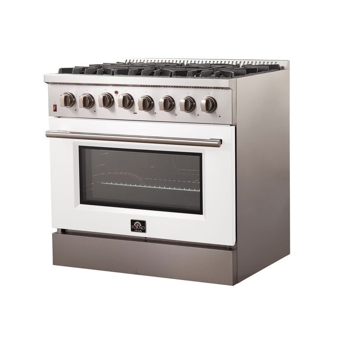 Forno 36 Inch Professional Freestanding Dual Fuel Range in White, FFSGS6156-36WHT