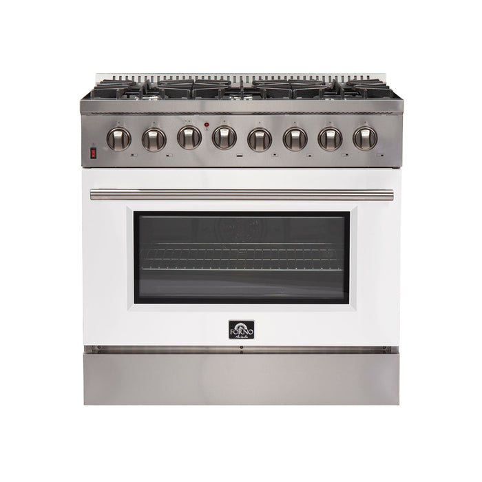 Forno 36 Inch Professional Freestanding Dual Fuel Range in White, FFSGS6156-36WHT