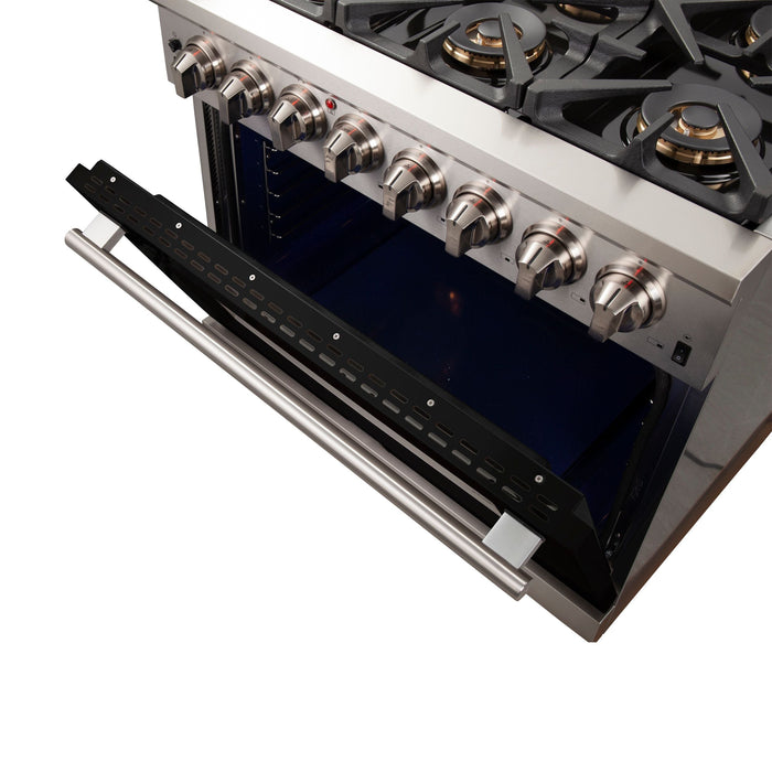 Forno 36 Inch Professional Freestanding Dual Fuel Range in Black, FFSGS6187-36BLK