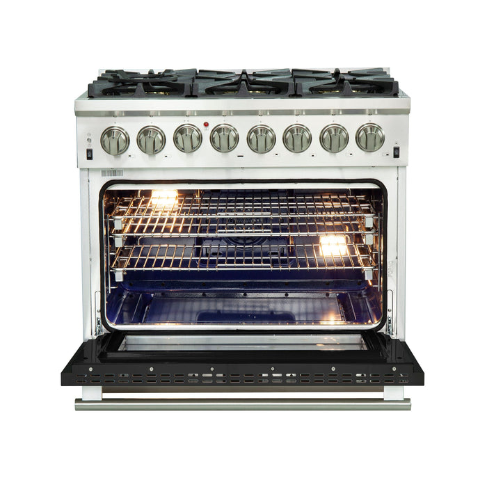 Forno 36 Inch Professional Freestanding Dual Fuel Range in Black, FFSGS6187-36BLK