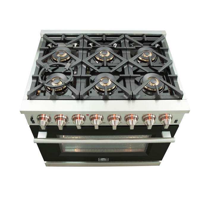 Forno 36 Inch Professional Freestanding Dual Fuel Range in Black, FFSGS6187-36BLK