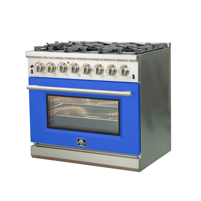 Forno 36 Inch Professional Freestanding Dual Fuel Range in Blue, FFSGS6187-36BLU