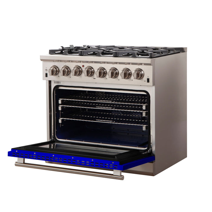 Forno 36 Inch Professional Freestanding Dual Fuel Range in Blue, FFSGS6187-36BLU