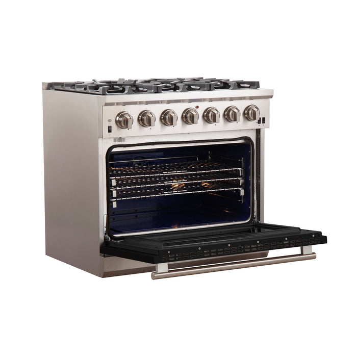 Forno 36 Inch Professional Freestanding Gas Range in Black, FFSGS6260-36BLK