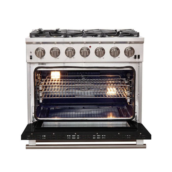 Forno 36 Inch Professional Freestanding Gas Range in Black, FFSGS6260-36BLK