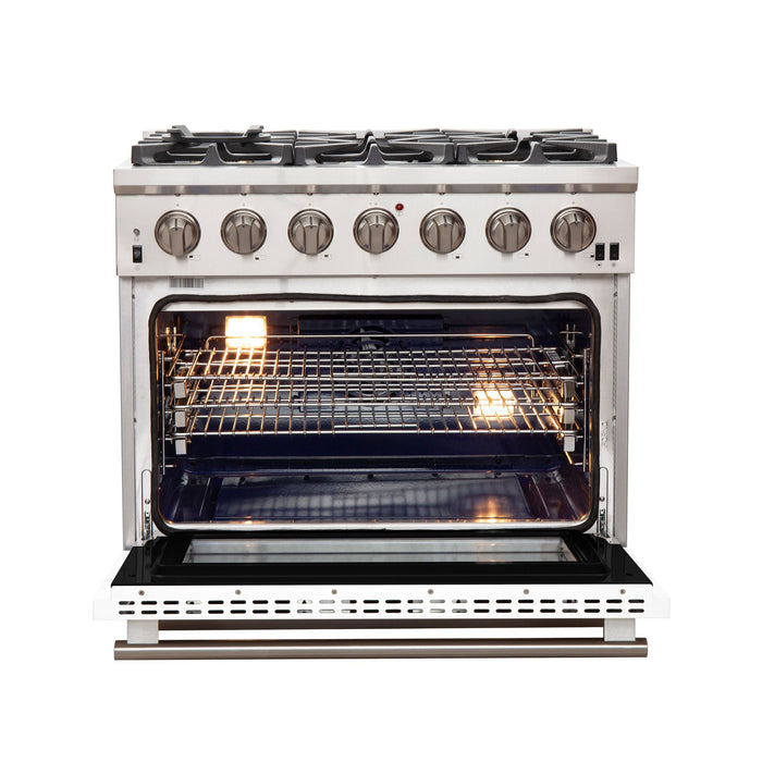 Forno 36 Inch Professional Freestanding Gas Range in White, FFSGS6260-36WHT