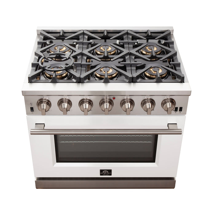 Forno 36 Inch Professional Freestanding Gas Range in White, FFSGS6260-36WHT