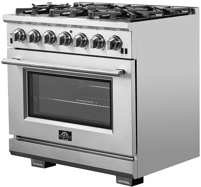 Forno Package - 36" Dual Fuel Range, Range Hood, Refrigerator, Microwave, Dishwasher, Wine Cooler, AP-FFSGS6187-36-9