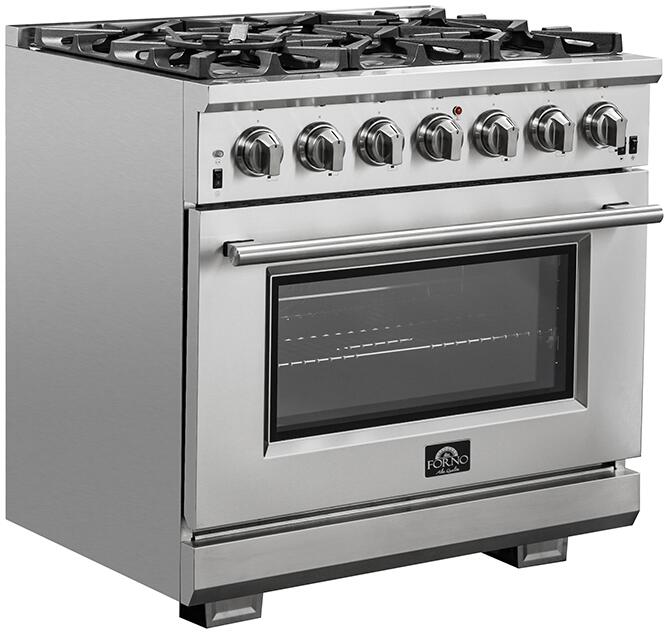 Forno Appliance Package - 36 Inch Gas Burner/Electric Oven Pro Range, Refrigerator, Microwave Drawer, Dishwasher, AP-FFSGS6187-36-7