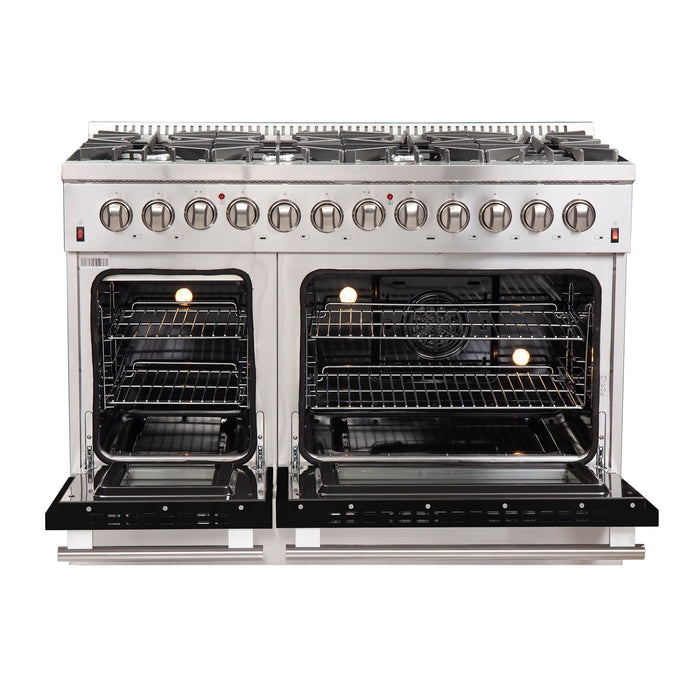 Forno 48 Inch Professional Freestanding Dual Fuel Range in Black, FFSGS6156-48BLK