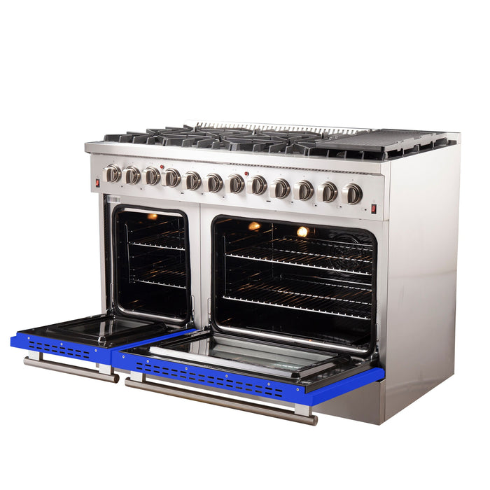 Forno 48 Inch Professional Freestanding Dual Fuel Range in Blue, FFSGS6156-48BLU