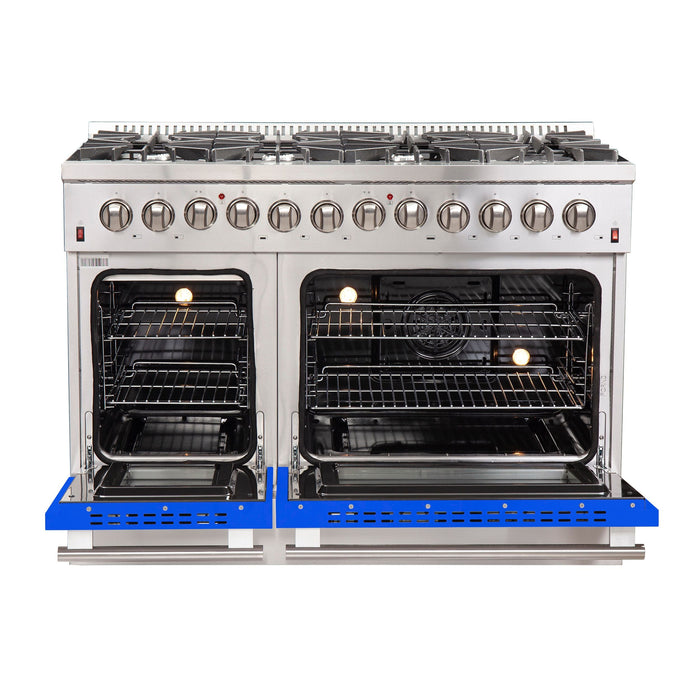 Forno 48 Inch Professional Freestanding Dual Fuel Range in Blue, FFSGS6156-48BLU