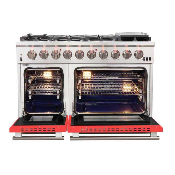 Forno 48 Inch Professional Freestanding Gas Range in Red, FFSGS6260-48RED