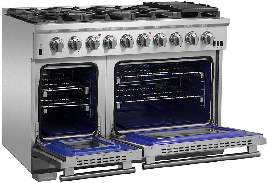 Forno Appliance Package - 48 Inch Gas Burner/Electric Oven Pro Range, Wall Mount Range Hood, Microwave Drawer, Dishwasher, AP-FFSGS6187-48-6