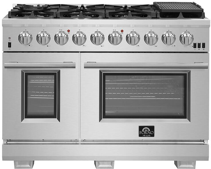 Forno Appliance Package - 48 Inch Gas Burner/Electric Oven Pro Range, Wall Mount Range Hood, Microwave Drawer, Dishwasher, AP-FFSGS6187-48-6