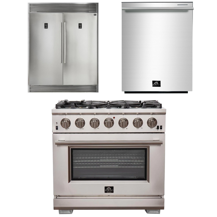 Forno Appliance Package - 36 Inch Pro Gas Range, Dishwasher, Refrigerator, AP-FFSGS6260-36-5