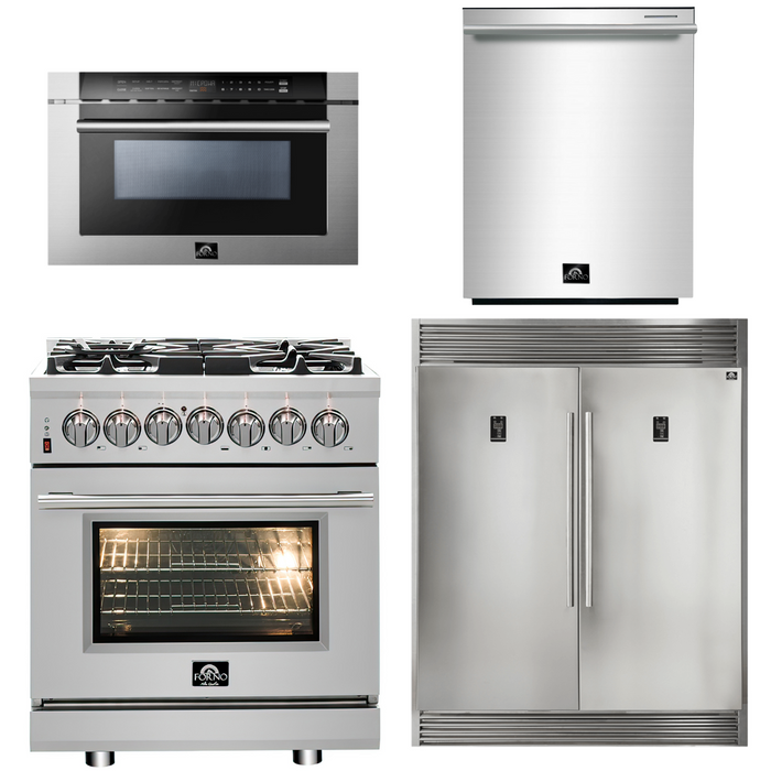 Forno Appliance Package - 30" Dual Fuel Range, 60" Refrigerator, Dishwasher, Microwave Drawer, AP-FFSGS6125-30-W-7