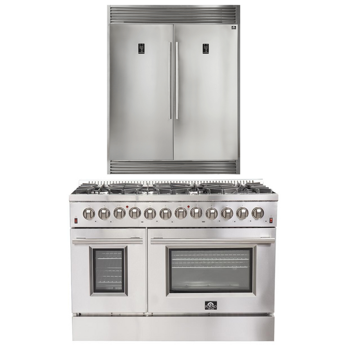 Forno Appliance Package - 48" Gas Burner, Electric Oven Range and 60" Refrigerator, AP-FFSGS6156-48-24