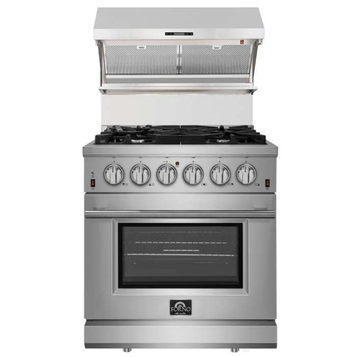 Forno Appliance Package- 30 Inch Gas Range, Wall Mount Range Hood, AP-FFSGS6239-30