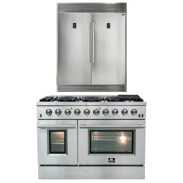 Forno Appliance Package - 48" Gas Burner, Electric Oven Range and 60" Refrigerator, AP-FFSGS6244-48-23