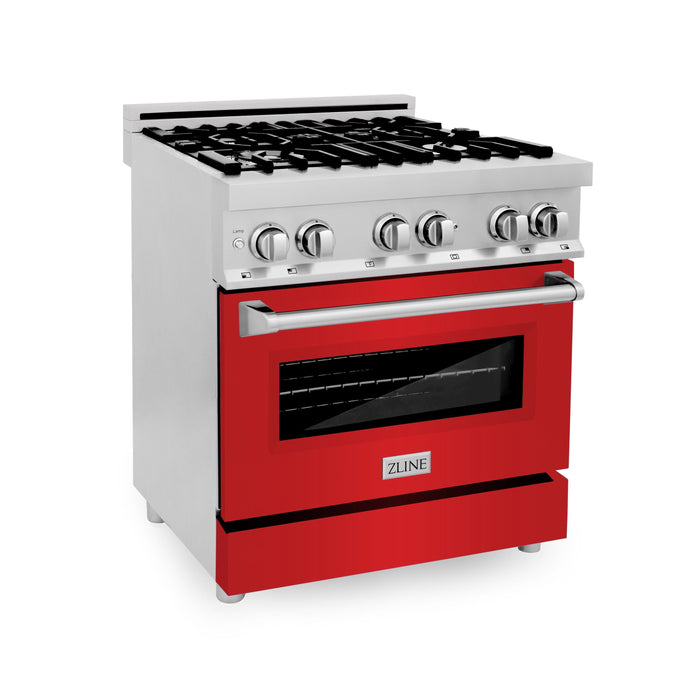 ZLINE 30" Dual Fuel Range in Stainless Steel with Red Matte Door, RA-RM-30