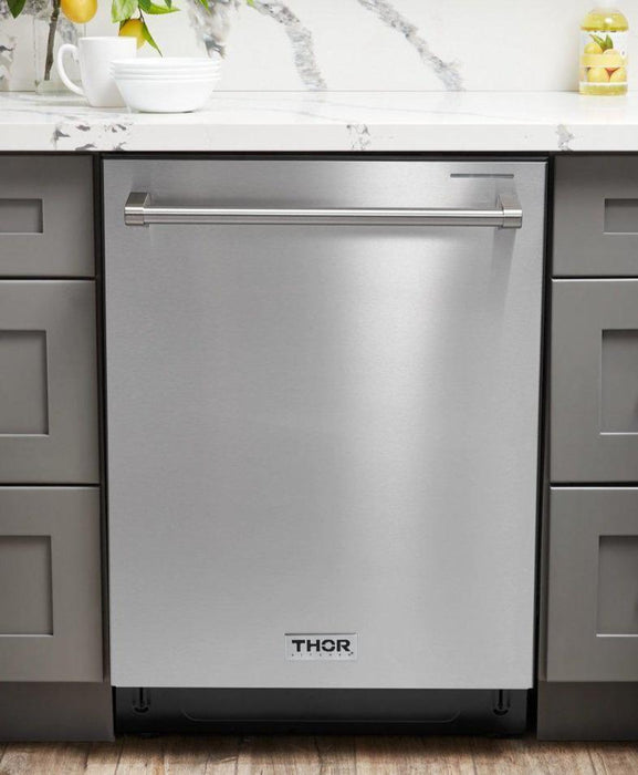 Thor Kitchen Appliance Package - 36 In. Gas Range, Range Hood, Microwave Drawer, Refrigerator with Water and Ice Dispenser, Dishwasher, AP-HRG3618U-13
