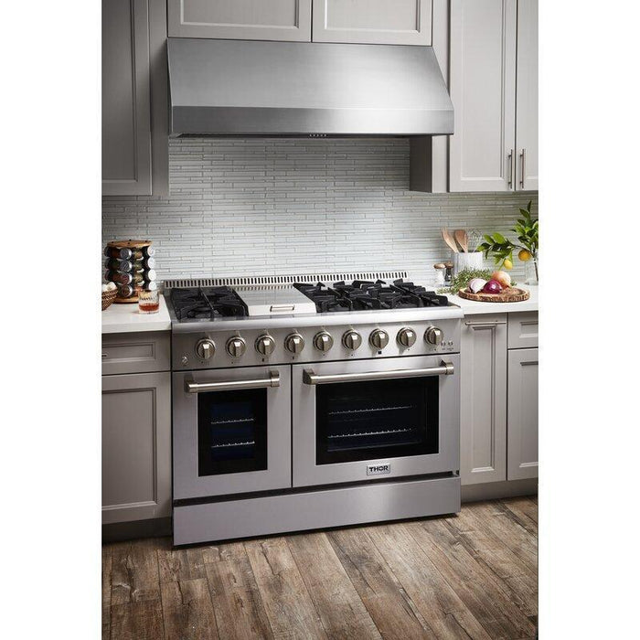 Thor Kitchen Appliance Package - 48 in. Gas Burner/Electric Oven Range, Range Hood, Microwave Drawer, AP-HRD4803U-5