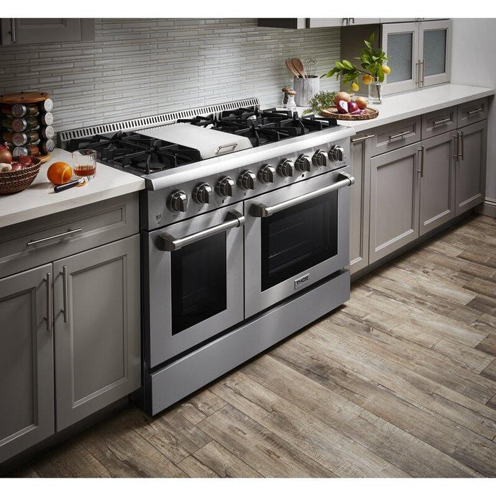 Thor Kitchen Appliance Package - 48 in. Gas Burner, Electric Oven Range and Range Hood, AP-HRD4803U