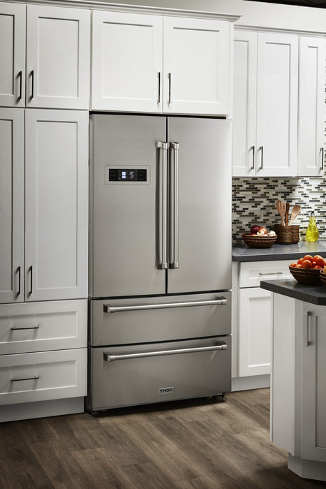 Thor Kitchen Appliance Bundle - 36" Gas Range, Range Hood, Refrigerator & Dishwasher, AB-LRG3601U-3