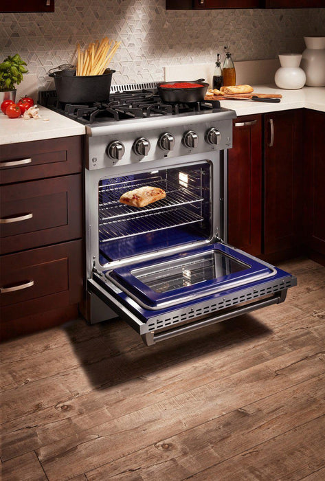 Thor Kitchen Appliance Package - 30 In. Professional Propane Gas Range, Range Hood, Microwave Drawer, AP-HRG3080ULP-W-4