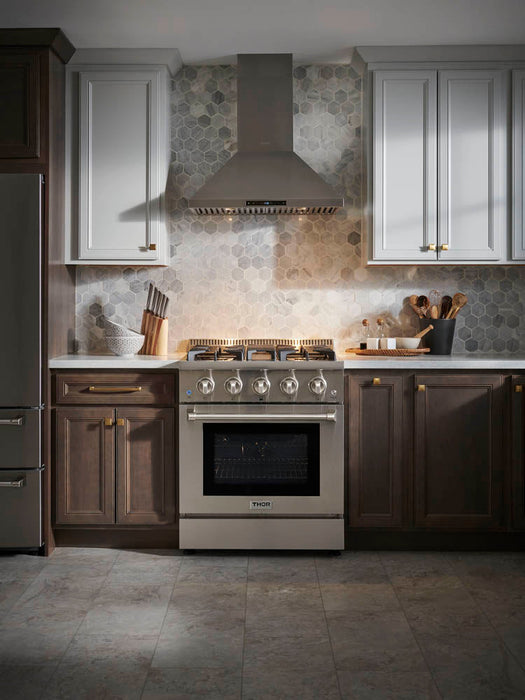 Thor Kitchen Appliance Package - 30" Electric Range, Range Hood, Microwave Drawer, Refrigerator, Dishwasher, AP-ARE30-7