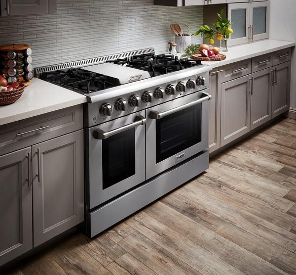 Thor Kitchen Appliance Package - 48 In. Gas Range, Range Hood, Refrigerator, Dishwasher, Microwave Drawer, AP-HRG4808U-W-13