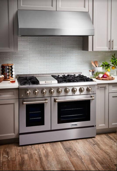 Thor Kitchen Appliance Bundle - 48 In. Gas Range in 5 Piece Kitchen Bundle, AB-HRG4808U-4