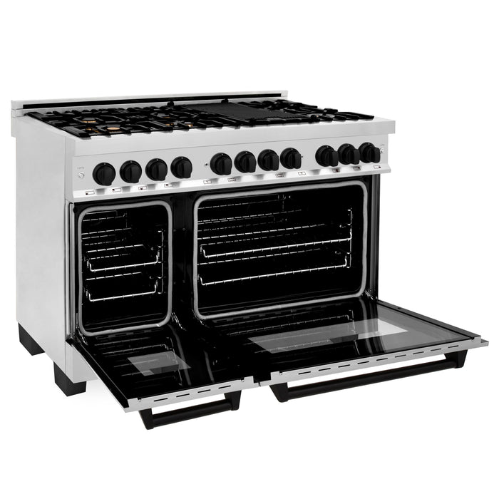 ZLINE 48" Autograph Edition Dual Fuel Range in Stainless Steel with Matte Black Accents, RAZ-48-MB