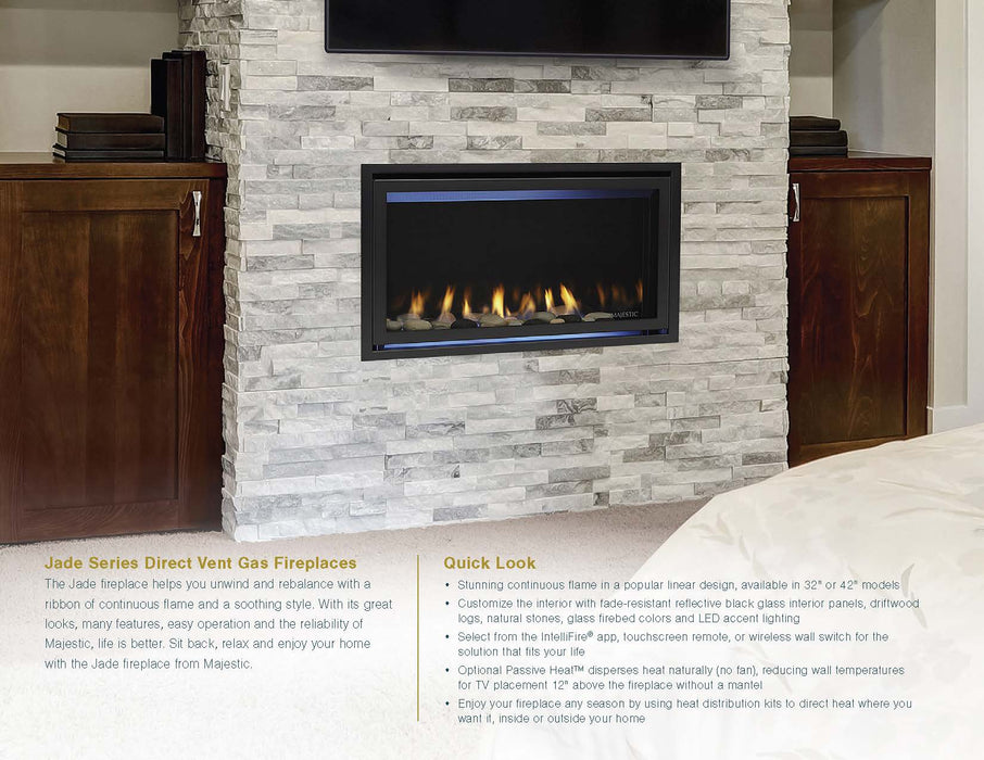 Majestic Jade 42" Linear Contemporary Direct Vent Natural Gas Fireplace With IntelliFire Touch Ignition System