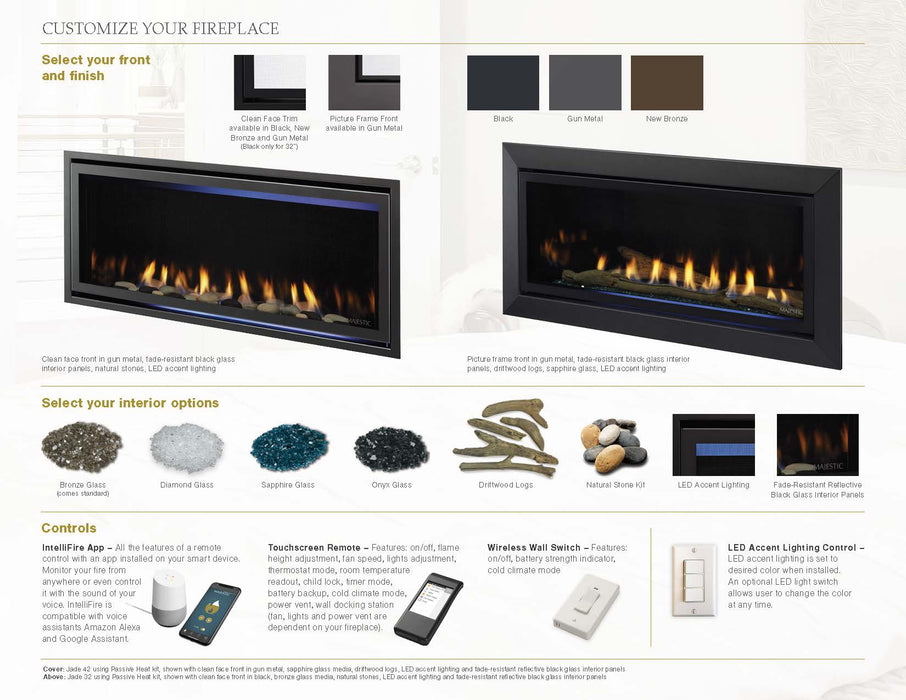 Majestic Jade 42" Linear Contemporary Direct Vent Natural Gas Fireplace With IntelliFire Touch Ignition System