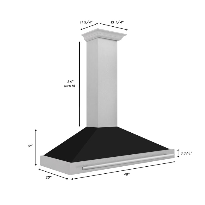 ZLINE 48"Wall Mount Range Hood in DuraSnow® Stainless Steel with Black Matte Shell, KB4SNX-BLM-48