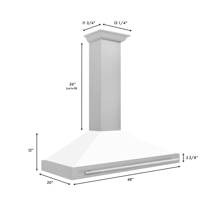 ZLINE 48" Wall Mount Range Hood in DuraSnow® Stainless Steel with White Matte Shell, KB4SNX-WM-48